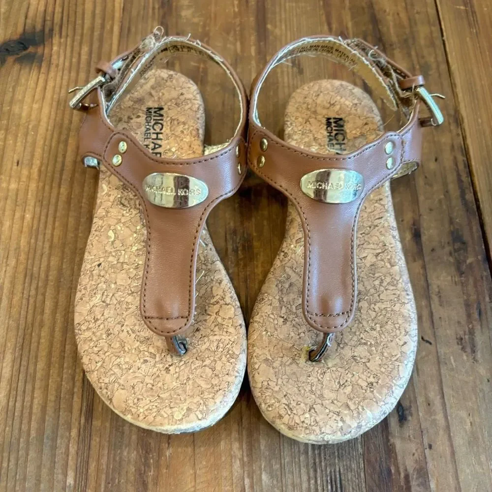 Michael Kors T Strap Sandals Cognac Brown Strap Back Size 10